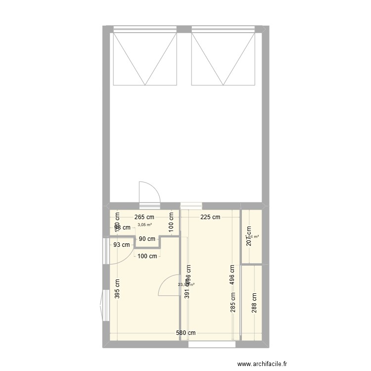 Plan studio. Plan de 3 pièces et 28 m2