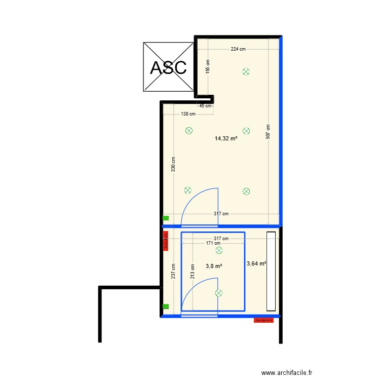 Hall BAT C26. Plan de 3 pièces et 25 m2