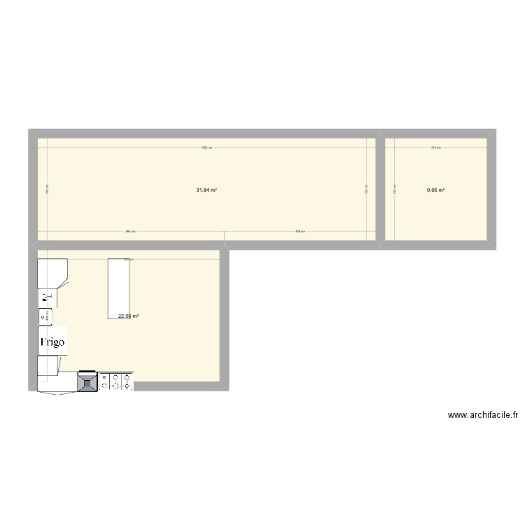 Bas. Plan de 3 pièces et 64 m2