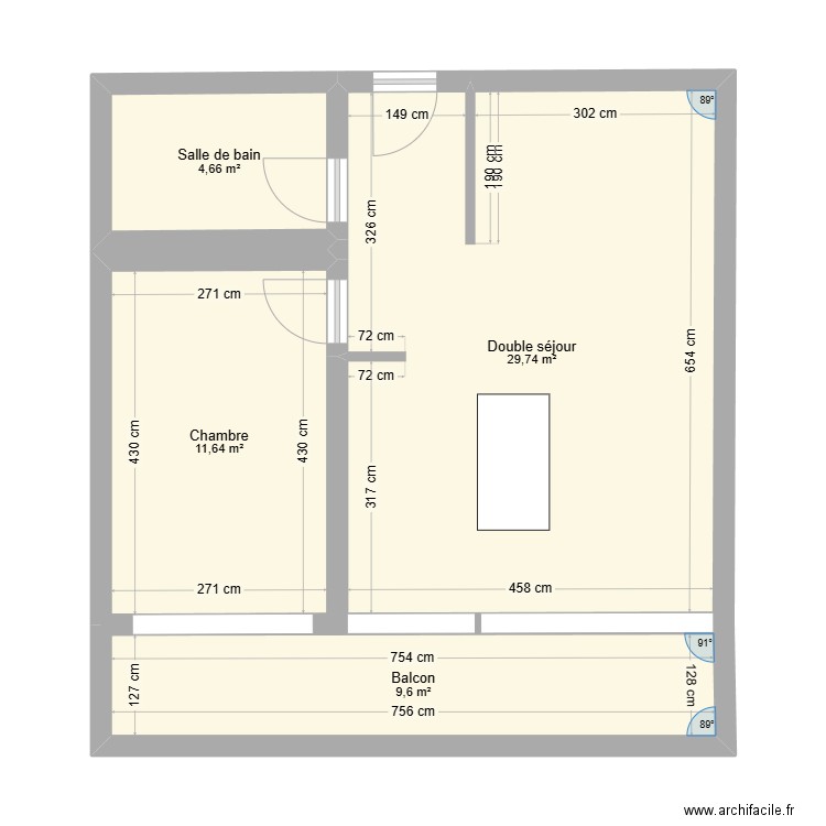 Isabelle Nice Vide. Plan de 4 pièces et 56 m2