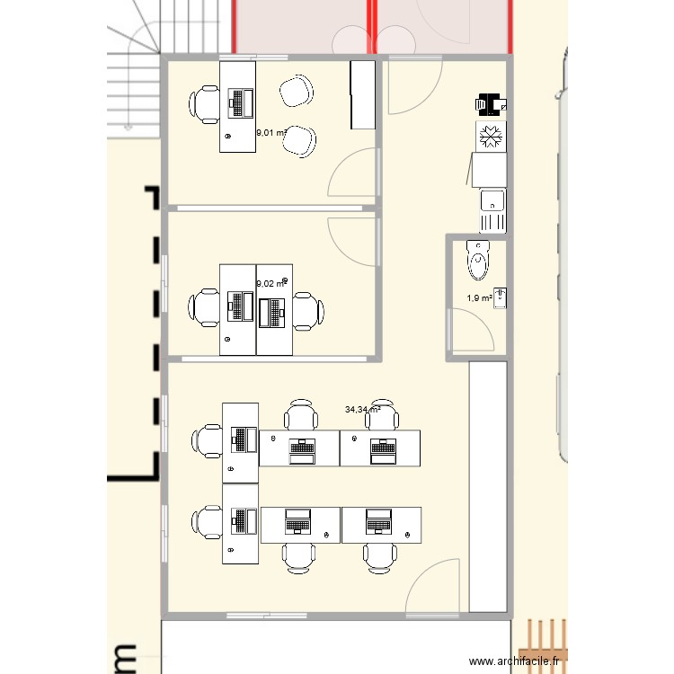 Jardin avec bureaux modulaires. Plan de 8 pièces et 109 m2