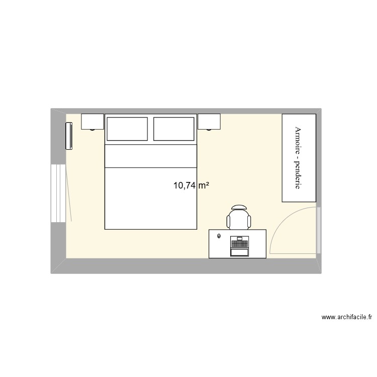 Chambre JL. Plan de 1 pièce et 11 m2