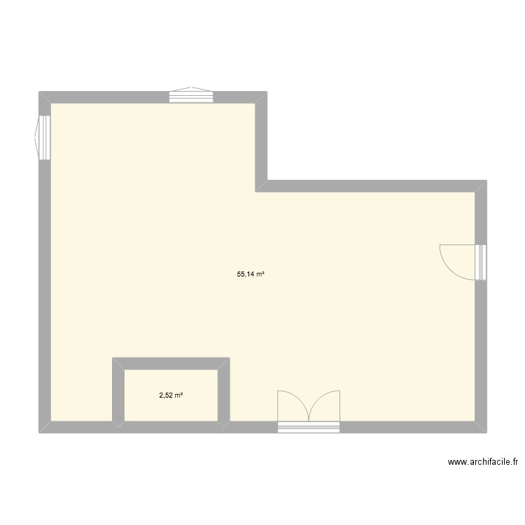 séjour. Plan de 2 pièces et 58 m2