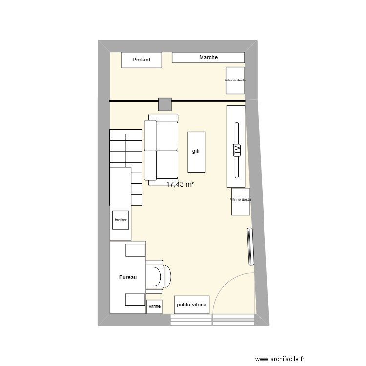 salon 2. Plan de 1 pièce et 17 m2