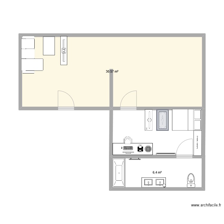 Appartement étudiant. Plan de 2 pièces et 37 m2