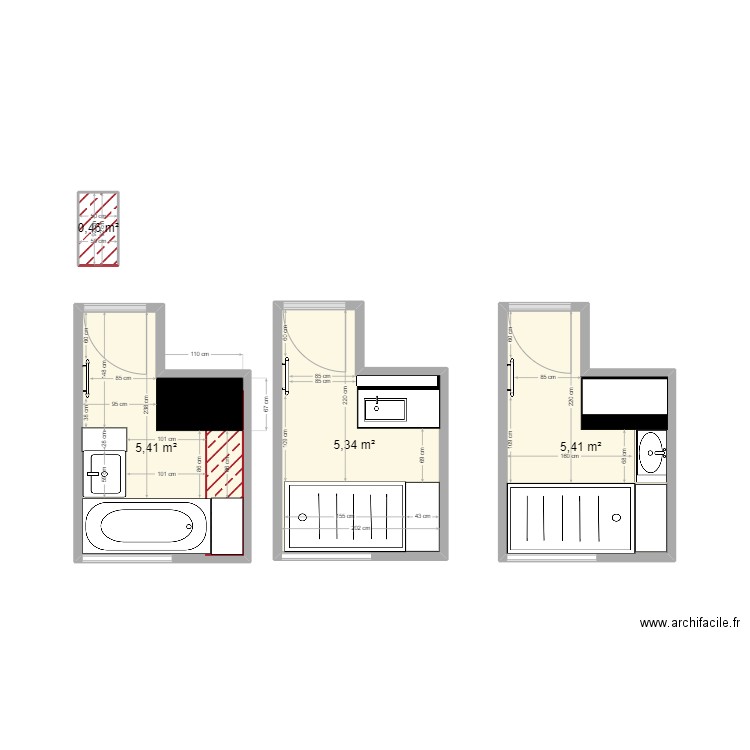 SDB_actuel. Plan de 4 pièces et 17 m2