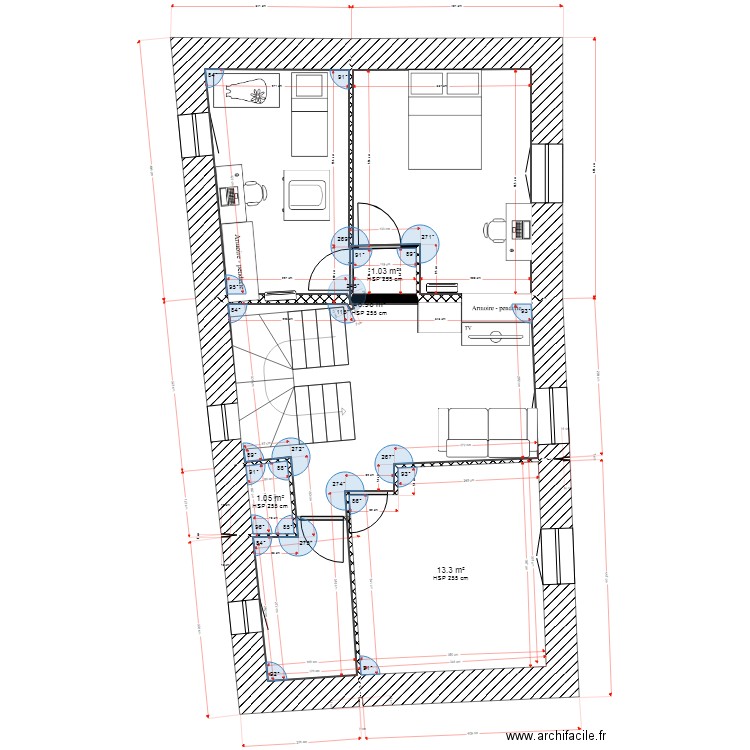 st geoirs 2eme étage 2025 avec cloisons. Plan de 4 pièces et 62 m2