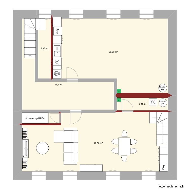 Apt étage Hugues v4. Plan de 6 pièces et 105 m2