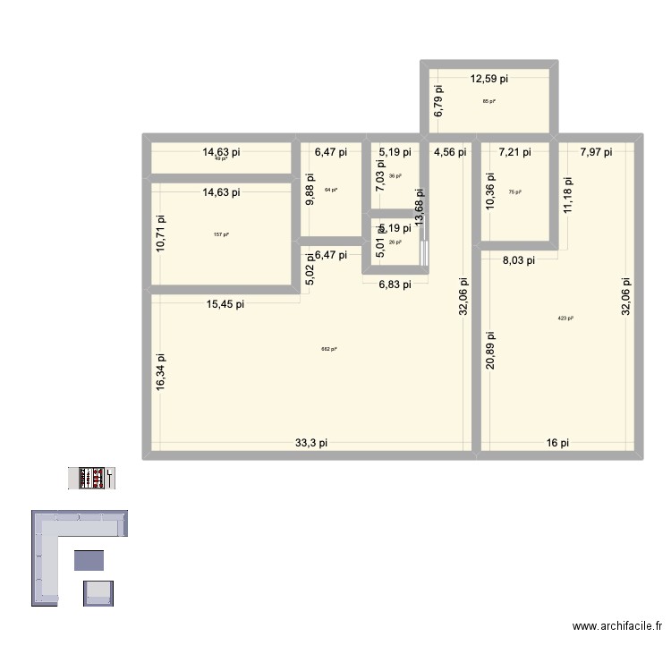 Draft 1. Plan de 9 pièces et 147 m2