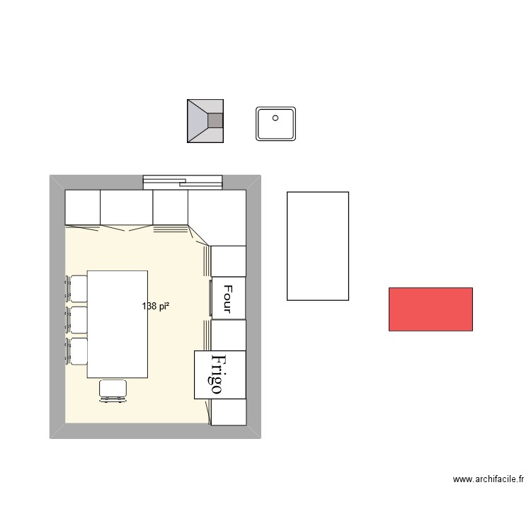 cuisine1. Plan de 1 pièce et 13 m2