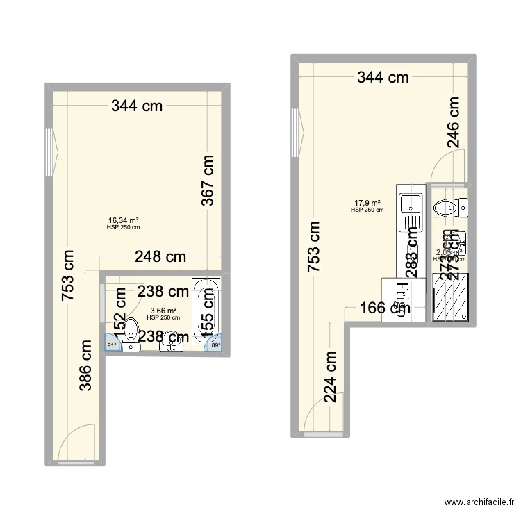 sedaine studio. Plan de 4 pièces et 40 m2