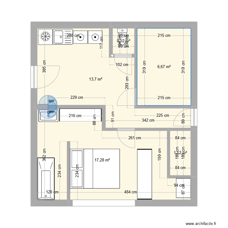 Suite parentale buanderie sde v8. Plan de 5 pièces et 40 m2