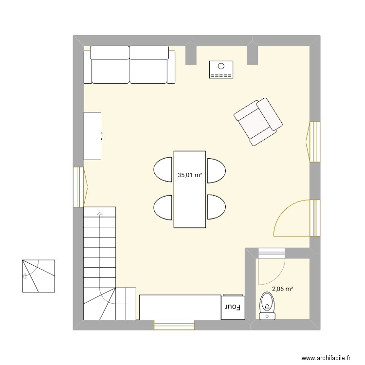 Gouby . Plan de 2 pièces et 37 m2