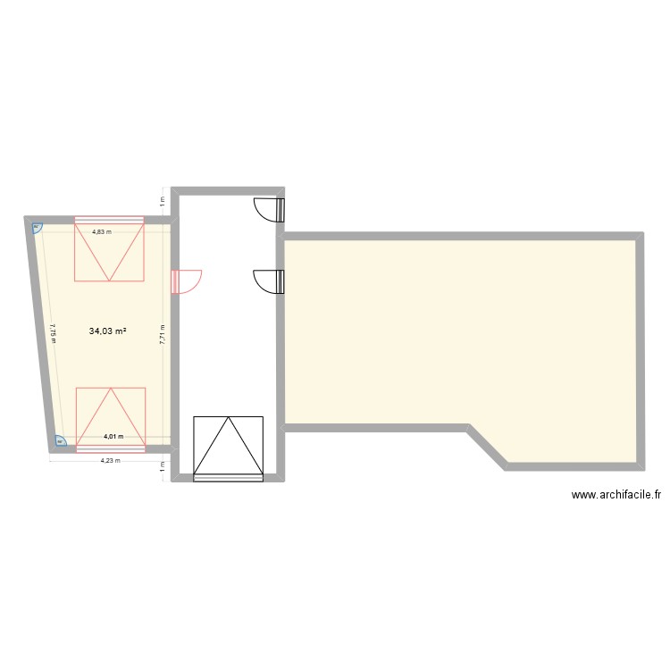 Garage accolé. Plan de 2 pièces et 120 m2