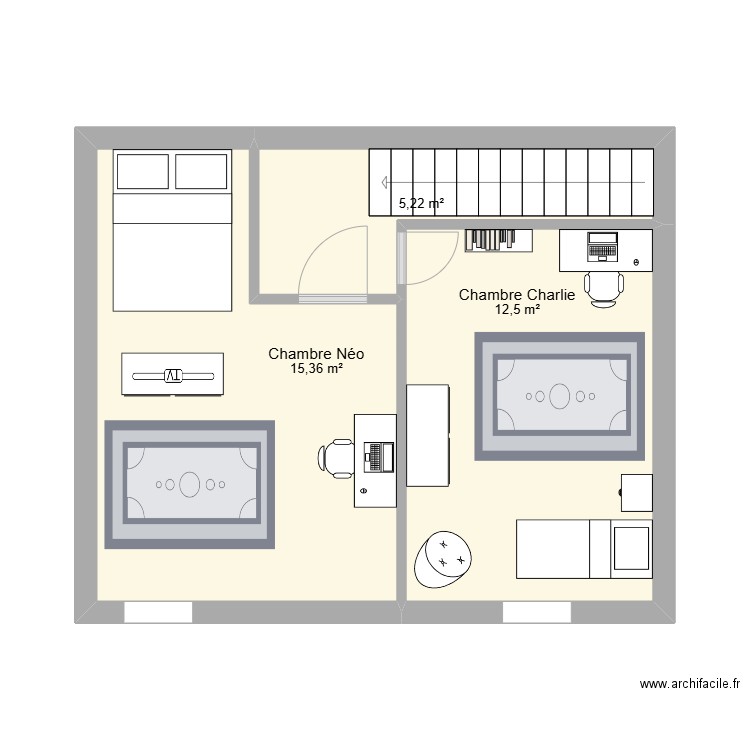 2nd étage. Plan de 3 pièces et 33 m2