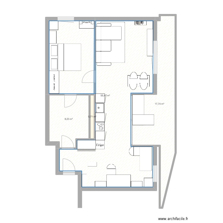 Bubu. Plan de 4 pièces et 82 m2