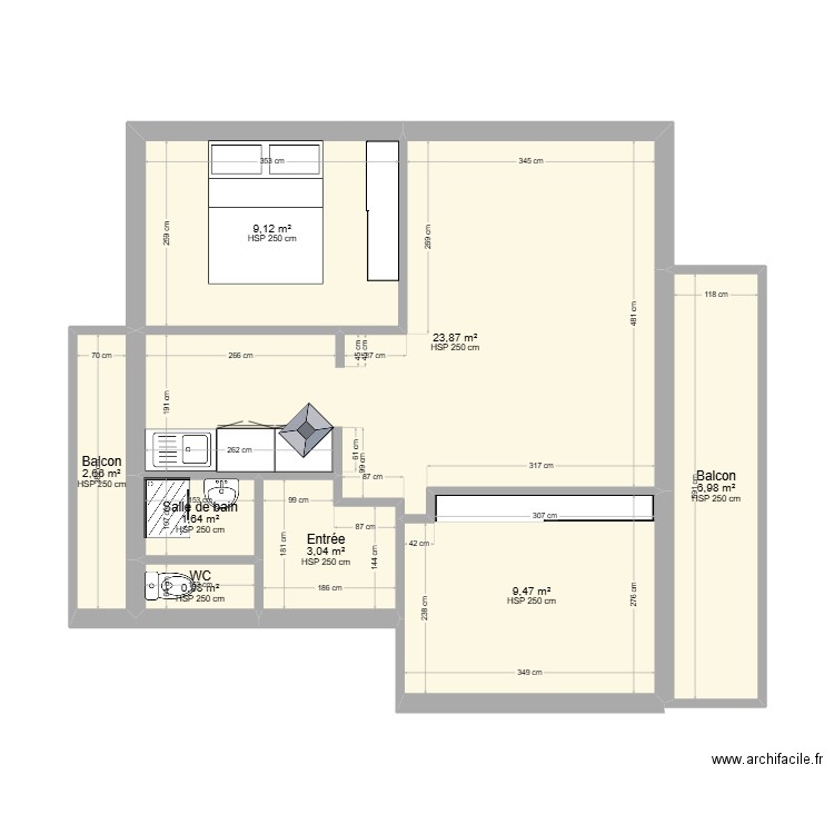 uooui. Plan de 8 pièces et 58 m2