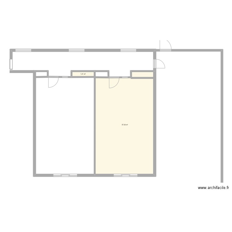 médiathèque FC. Plan de 2 pièces et 58 m2