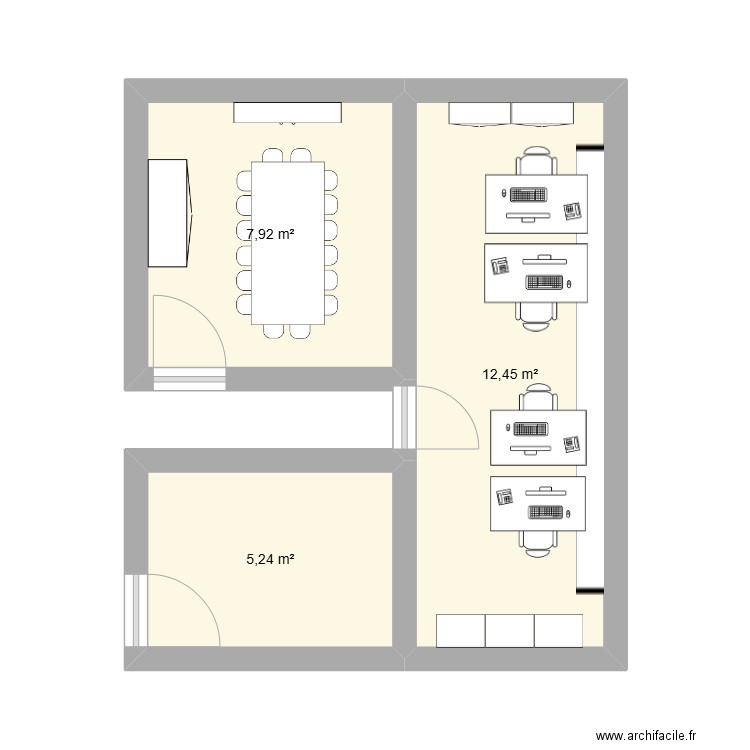 Bureau BO - Salle de réunion grande. Plan de 3 pièces et 26 m2