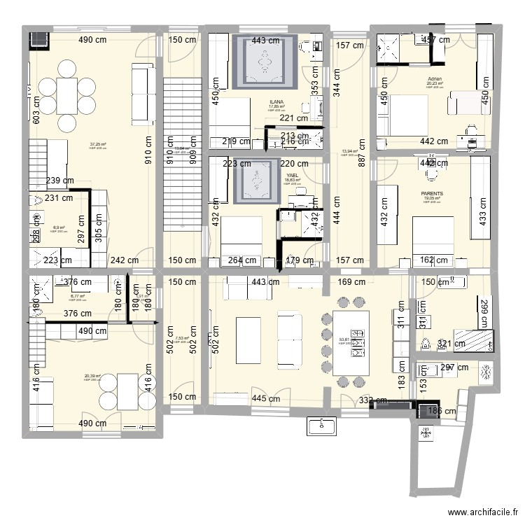 plan maison poggiardo 2. Plan de 14 pièces et 239 m2