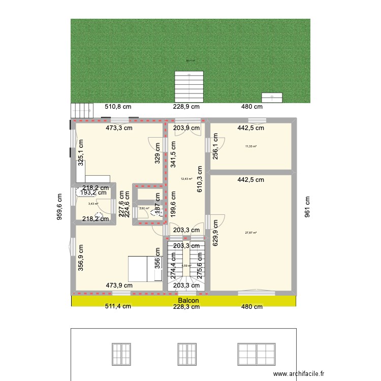 plans 2D Maison de Maître Niveau N-1. Plan de 7 pièces et 97 m2