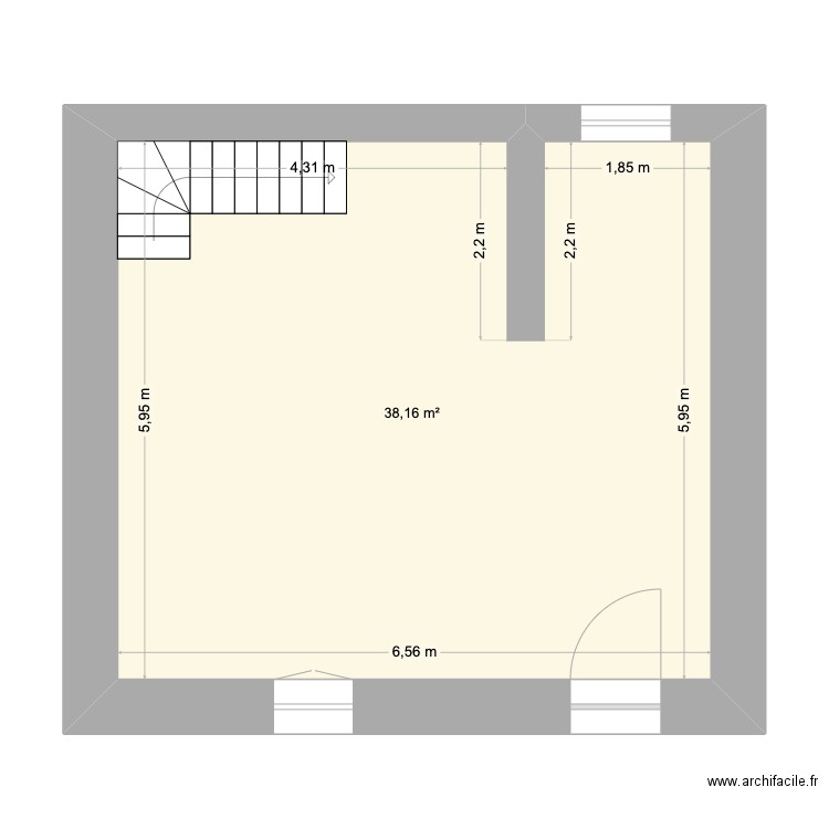 rdc oleron. Plan de 1 pièce et 38 m2