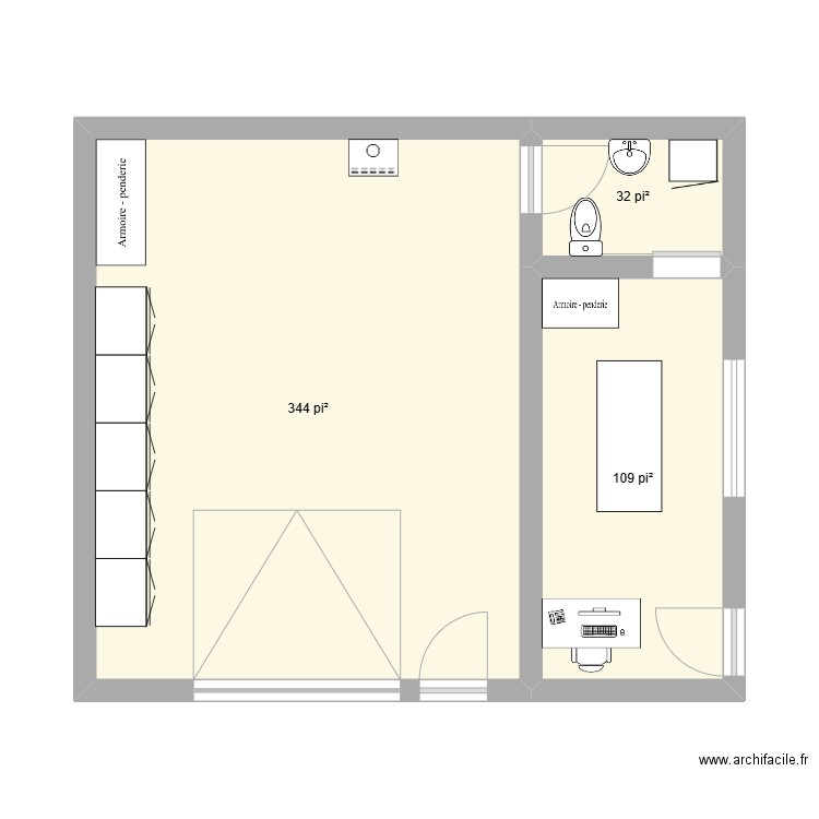 garage. Plan de 3 pièces et 45 m2