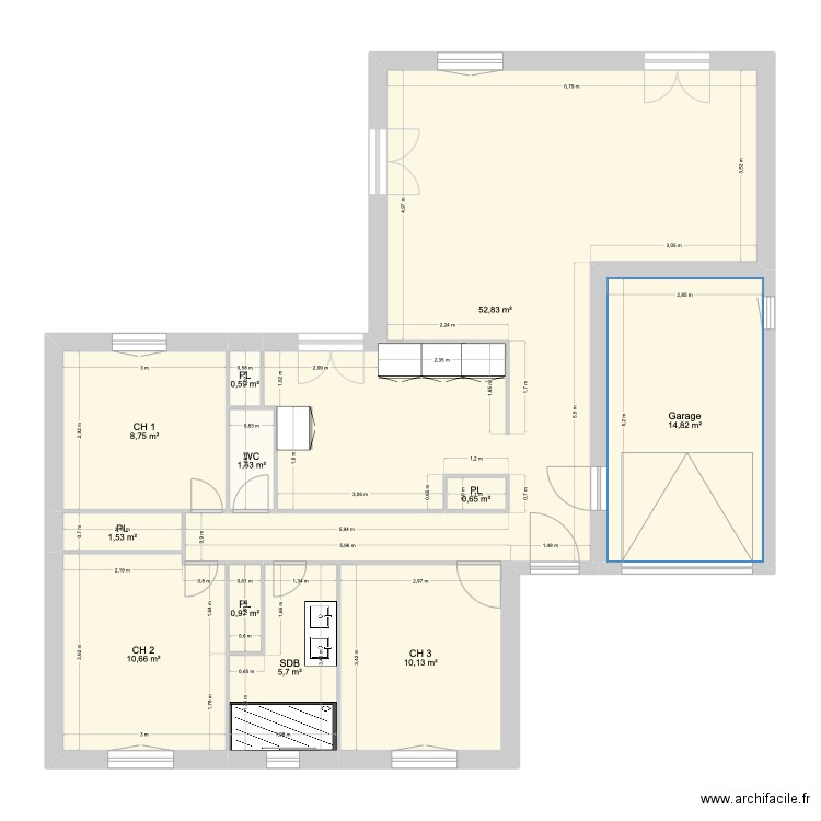 Bouloc-69. Plan de 11 pièces et 108 m2