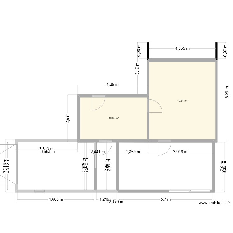 maison. Plan de 2 pièces et 30 m2