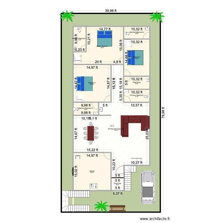 Sanawad. Plan de 12 pièces et 282 m2