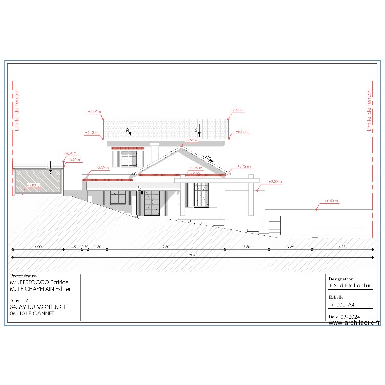 PCMI-5-façade SUD ACTUEL. Plan de 1 pièce et 52 m2