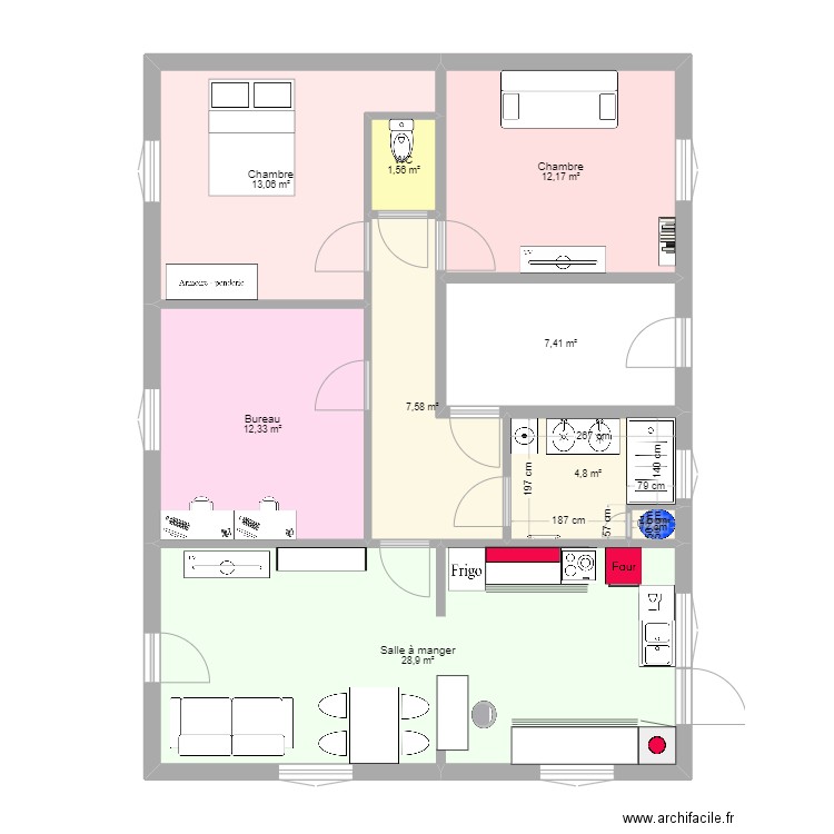 plan aménagement. Plan de 9 pièces et 88 m2