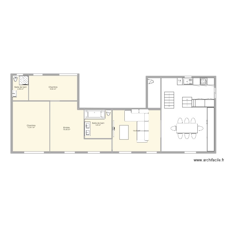 RDC APRES TRAVAUX. Plan de 6 pièces et 60 m2