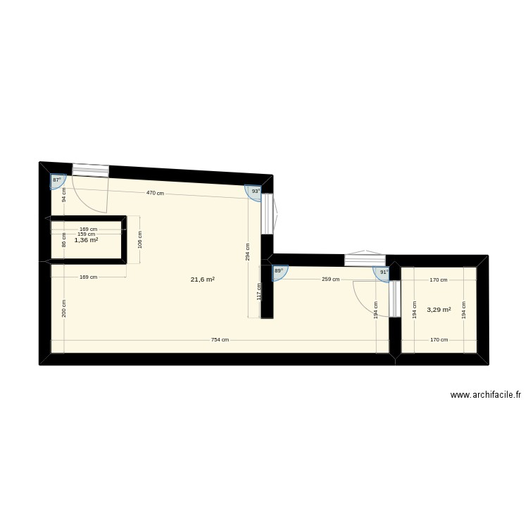 Cernay. Plan de 3 pièces et 26 m2