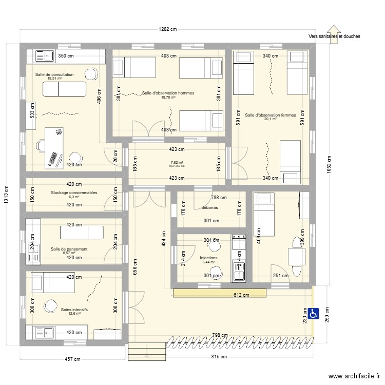 Dispensaire V3.1. Plan de 9 pièces et 141 m2