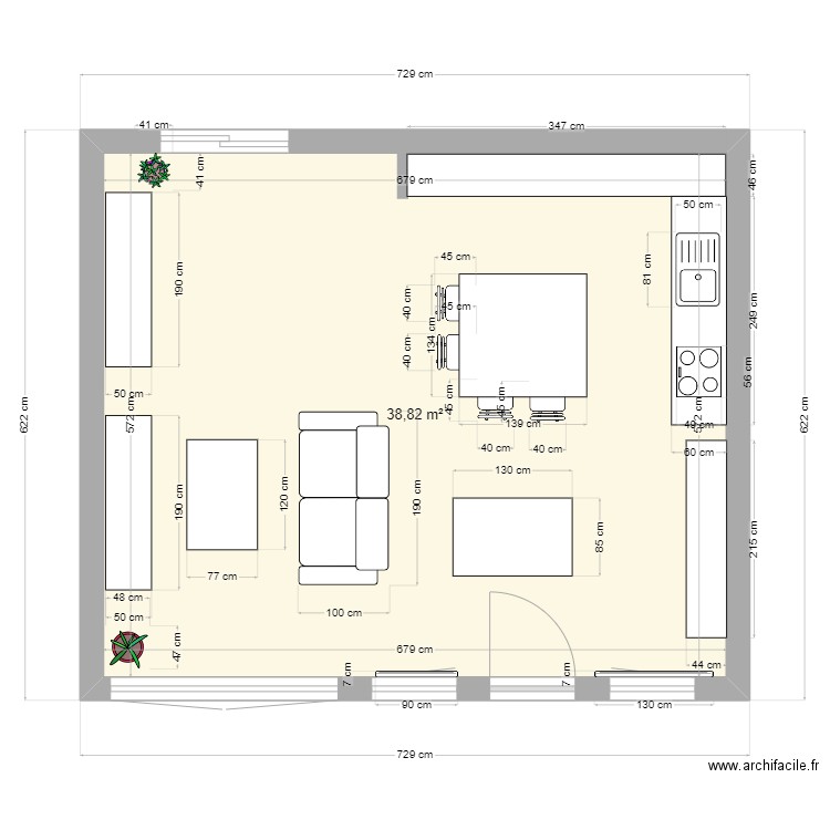 Séjour. Plan de 1 pièce et 39 m2