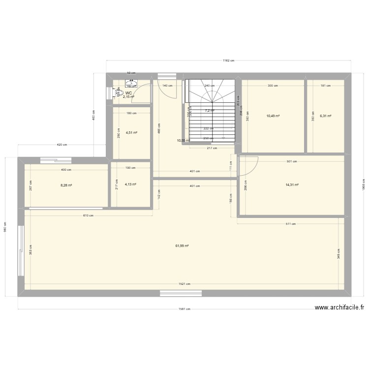 1BLROI. Plan de 10 pièces et 130 m2