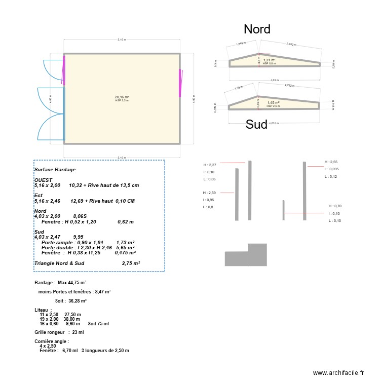 Dépendance. Plan de 3 pièces et 23 m2