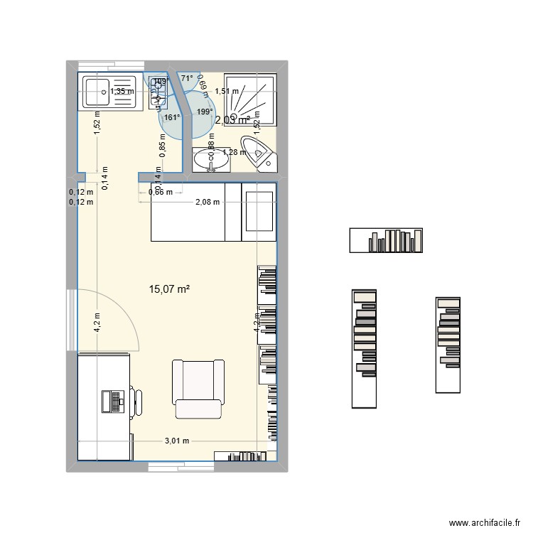 Essai 9 appt 18m2. Plan de 2 pièces et 17 m2