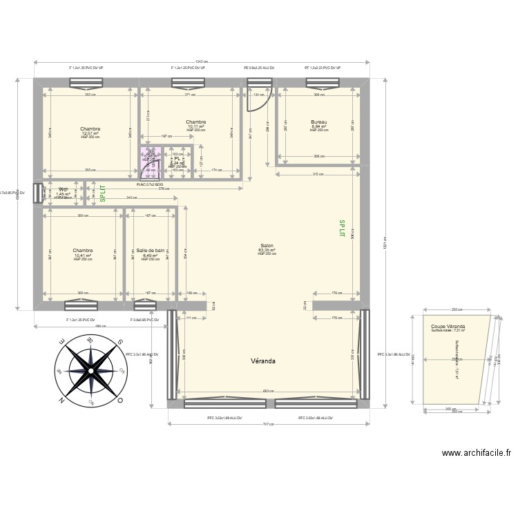 ML24015339 PRIEUR. Plan de 9 pièces et 115 m2