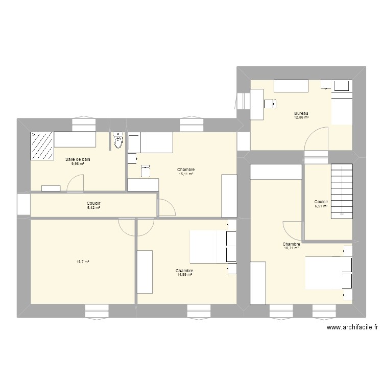 config étage. Plan de 8 pièces et 99 m2