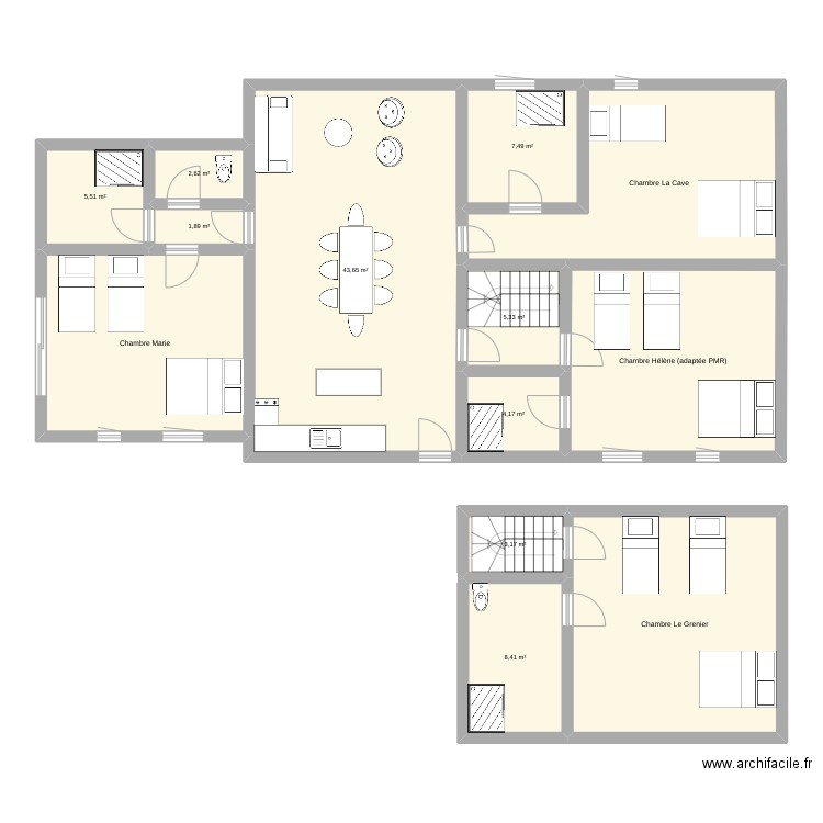 Gite le petit verret. Plan de 13 pièces et 174 m2