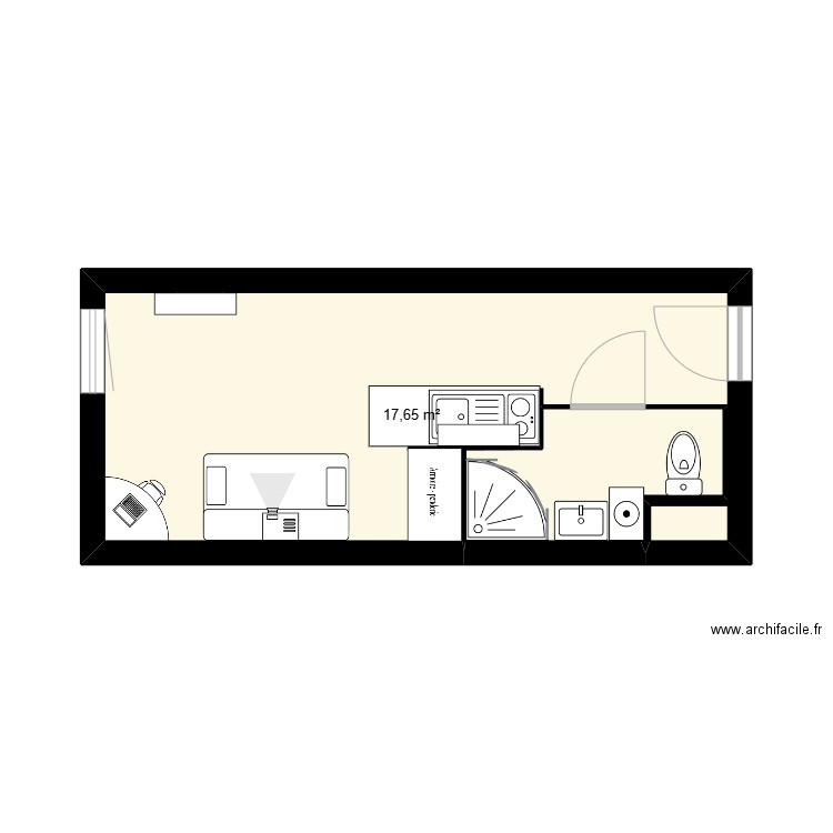 Studio. Plan de 1 pièce et 18 m2