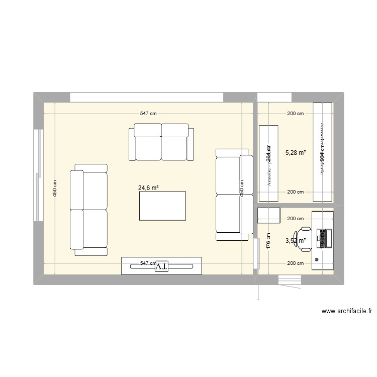 toulenne. Plan de 3 pièces et 33 m2