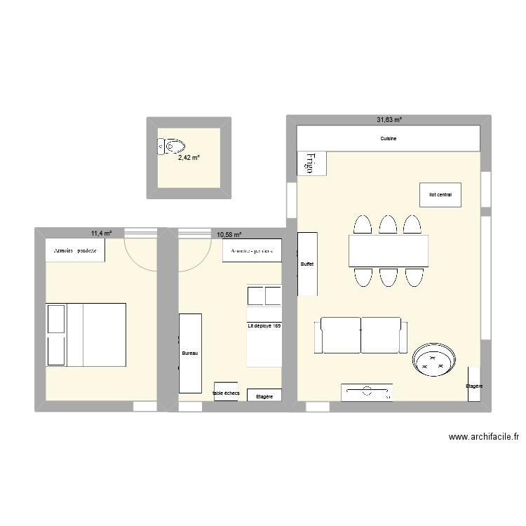 APPART. Plan de 4 pièces et 56 m2