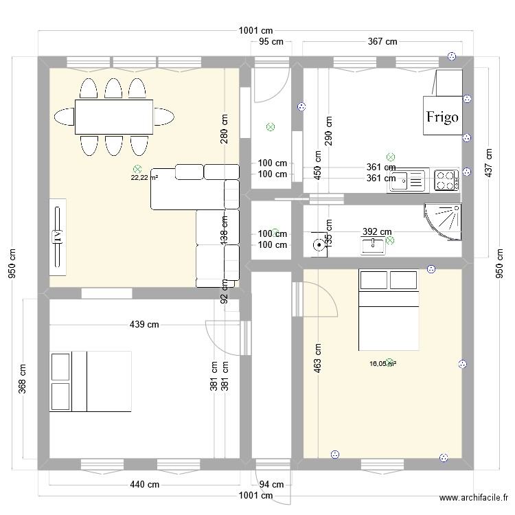 agence postale. Plan de 2 pièces et 38 m2