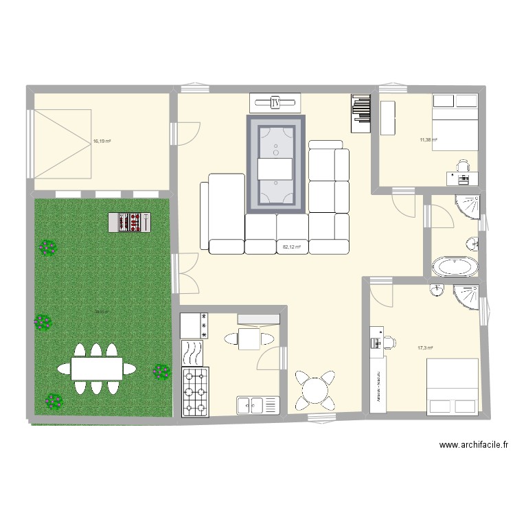 Maison Moussa. Plan de 4 pièces et 127 m2