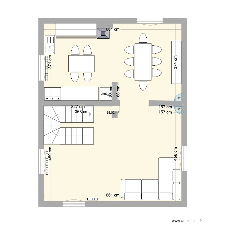 salon. Plan de 1 pièce et 55 m2