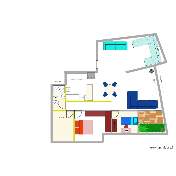 plan 2. Plan de 2 pièces et 26 m2