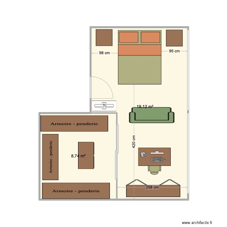 VDA CHAMBRE MASTER 1. Plan de 2 pièces et 28 m2